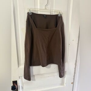 Express Brown Square Neck Long Sleeve